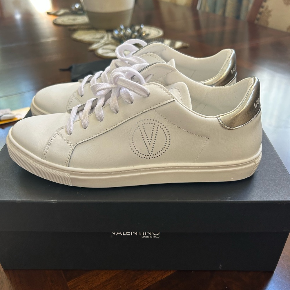 Valentino Women's White and Silver Sneakers